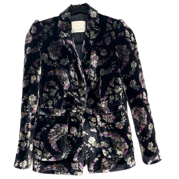 Rebeca Taylor Jewel Floral Print Velvet Blazer - Picture 1 of 10